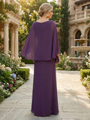 Chiffon Sheath Cape Sleeves Long Mother of the Bride Dresses with Pleated