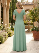 Chiffon A Line V Neck Short Sleeves Long Mother of the Bride Dresses with Sequin