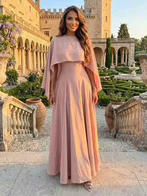 Chiffon A Line Cape Sleeves Long Mother of the Bride Dresses with Empire Waist