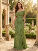 Chiffon Mermaid Off Shoulder Long Mother of the Bride Dresses with Sequin