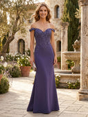 Satin Mermaid Off Shoulder Long Mother of the Bride Dresses with Lace