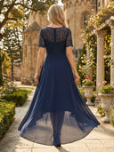 Chiffon A Line Short Sleeves High Low Mother of the Bride Dresses with Lace