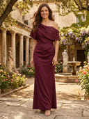 Satin Mermaid One Shoulder Long Mother of the Bride Dresses with Pleated