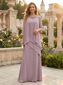 Chiffon A Line 2 Pieces Long Mother of the Bride Dresses with Lace