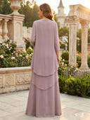 Chiffon A Line 2 Pieces Long Mother of the Bride Dresses with Lace