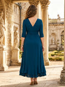 Chiffon A Line V Neck Tea Length Mother of the Bride Dresses with Ruffles