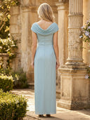Chiffon Sheath Off Shoulder Long Mother of the Bride Dresses with Pleated