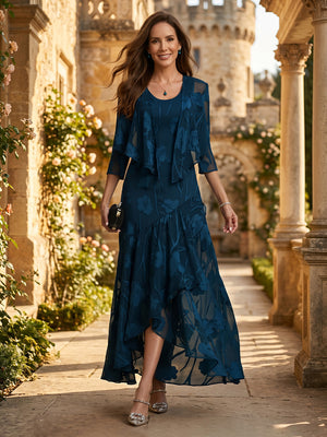 Chiffon A Line Short Sleeves Ankle Length Mother of the Bride Dresses with 2 Pieces