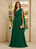 Chiffon One Shoulder A Line Long Mother of the Bride Dresses with Bow