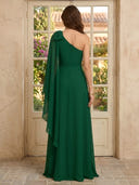 Chiffon One Shoulder A Line Long Mother of the Bride Dresses with Bow