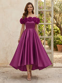 Satin Off Shoulder A Line Long Mother of the Bride Dresses with Flower