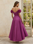 Satin Off Shoulder A Line Long Mother of the Bride Dresses with Flower