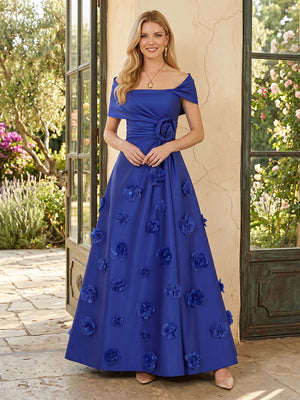 Satin Off Shoulder A Line Long Mother of the Bride Dresses