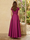 Satin Crew Neck A Line Long Mother of the Bride Dresses with Lace