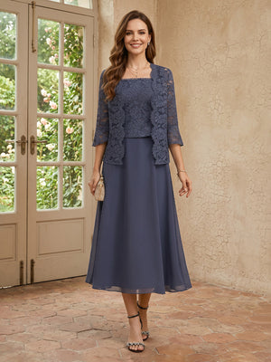 Chiffon A Line Long Mother of the Bride Dresses with Lace