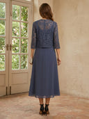 Chiffon A Line Long Mother of the Bride Dresses with Lace