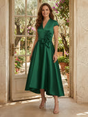 Satin  V Neck A Line Long Mother of the Bride Dresses with Flower