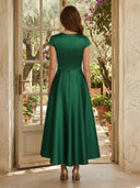 Satin  V Neck A Line Long Mother of the Bride Dresses with Flower