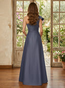Satin  One Shoulder A Line Long Mother of the Bride Dresses with Bow