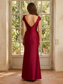 Satin  V Neck Mermaid Long Mother of the Bride Dresses with Slit