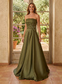 Satin Strapless A Line Long Mother of the Bride Dresses