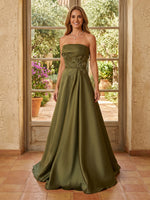 Satin Strapless A Line Long Mother of the Bride Dresses