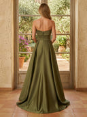 Satin Strapless A Line Long Mother of the Bride Dresses