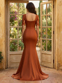 Satin Square Neck Mermaid Long Mother of the Bride Dresses with Lace