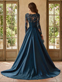 Satin V Neck A Line Long Mother of the Bride Dresses with Lace