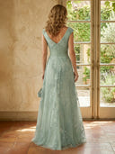 Tulle V Neck A Line Long Mother of the Bride Dresses