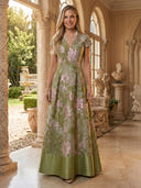 Satin V Neck A Line Long Mother of the Bride Dresses