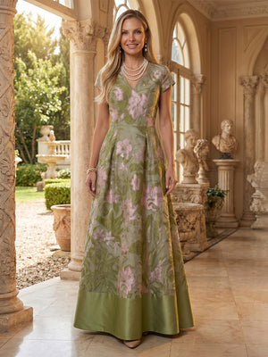 Satin V Neck A Line Long Mother of the Bride Dresses