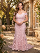 Tulle Off Shoulder Mermaid Long Mother of the Bride Dresses with Flower