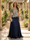 Satin Off Shoulder A Line Long Mother of the Bride Dresses