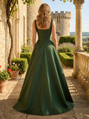 Satin Square Neck A Line Long Mother of the Bride Dresses