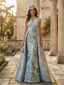 Satin V Neck A Line Long Mother of the Bride Dresses