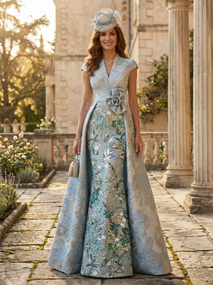 Satin V Neck A Line Long Mother of the Bride Dresses