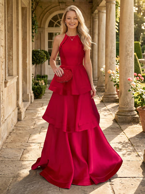 Satin Halter A Line Long Mother of the Bride Dresses