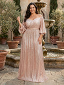 Sequin V Neck A Line Long Mother of the Bride Dresses