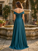 Satin Off Shoulder A Line Long Mother of the Bride Dresses
