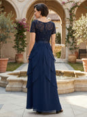 Chiffon Crew Neck A Line Long Mother of the Bride Dresses with Bead