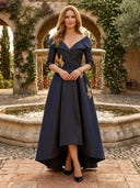 Satin V Neck A Line Long Mother of the Bride Dresses with Lace