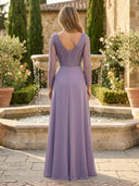Chiffon V Neck A Line Long Mother of the Bride Dresses with Bead