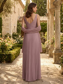 Chiffon V Neck A Line Long Mother of the Bride Dresses with Showl