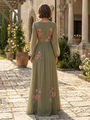 Chiffon V Neck A Line Long Mother of the Bride Dresses with Flower