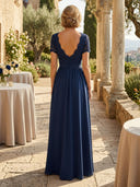 Chiffon V Neck A Line Long Mother of the Bride Dresses with Lace