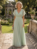 Chiffon V Neck A Line Long Mother of the Bride Dresses