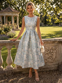 Satin Crew Neck A Line Long Mother of the Bride Dresses