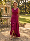 Satin V Neck Mermaid Long Mother of the Bride Dresses