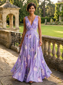 Chiffon V Neck A Line Long Mother of the Bride Dresses with Flower